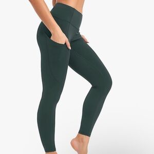 High Waist Yoga Leggings with Side Pockets - Dark Green